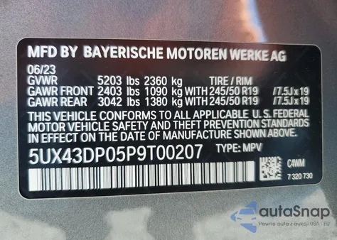 2023 BMW X3 Sdrive30I from USA, damaged, VIN 5UX43DP05P9T00207